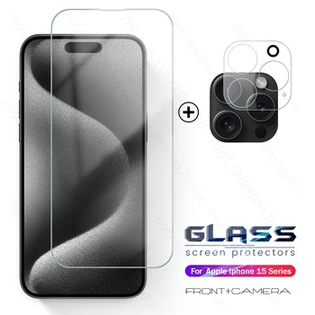 Iphon 15Pro Glass 2To1 Защитная Пленка Из Закаленного Стекла Для Iphone 15 ProMax 3D Camera Glass Aiphon Iphone15 Pro Max Plus 9H Film