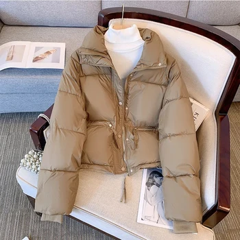 Женская куртка 2023, Новинка, одежда с хлопчатобумажной подкладкой, Короткая Корейская модная куртка со стоячим воротником, утепленная куртка для хлеба, Женские пальто, топы, зима