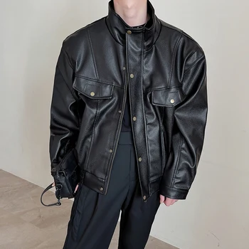 Мужская одежда SYUHGFA, однобортная куртка из искусственной кожи с воротником-стойкой, Корейская мода 2024, зимние бархатные утепленные куртки
