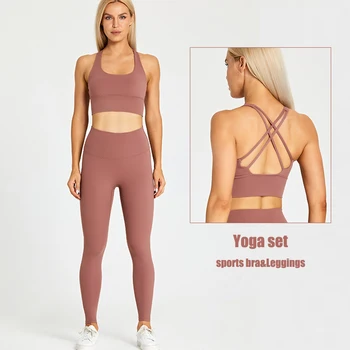 Комплект для йоги Naked Feel, женская спортивная одежда для фитнеса, спортивный бюстгальтер на бретельках, Леггинсы для спортзала с высокой талией, Одежда для тренировок, активная одежда