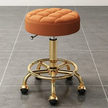 Парикмахерские стулья для патио Gold Beauty Nail Chair Табурет для кормления Минималистичные колеса Поворотные Подъемные Круглые Табуреты Мебель