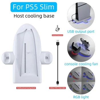 Для PS5 Slim Хост Тепловыделение охлаждение Зарядная База док-станция с RGB для PS5Slim Консоль Контроллер вентилятора радиатора ручка зарядного устройства