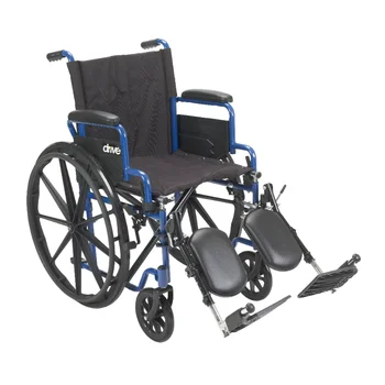 Инвалидная коляска с откидной спинкой Blue Streak с откидными подлокотниками, подъемными подставками для ног, 20-дюймовым сиденьем