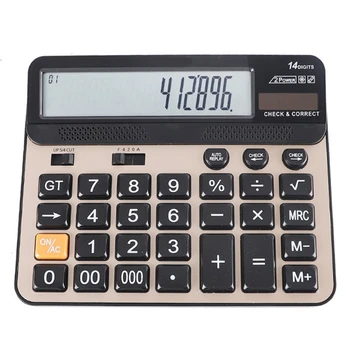 Стандартные электронные калькуляторы OFBK из 14 цифр, калькулятор солнечной батареи с большим ЖК-дисплеем для офиса, дома, школы
