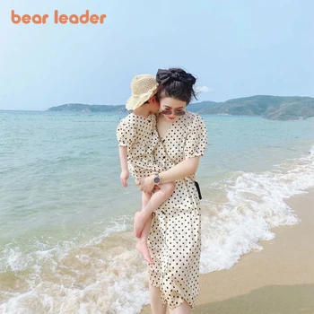 Bear Leader 2023 Летнее повседневное платье для родителей и детей в горошек для девочек, Новое платье для мамы и дочки, пляжное платье на берегу моря, праздничная одежда