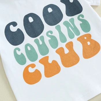 Одежда для маленьких мальчиков, пуловеры с принтом Cool Cousins Club, Футболки, Топы, Шорты с эластичной резинкой на талии, Летняя одежда из 2 предметов
