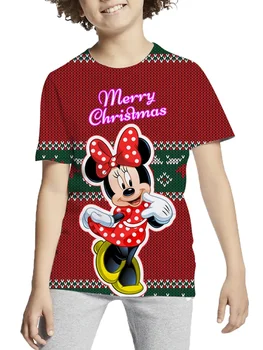 Футболка Disney, летняя футболка с креативным принтом Минни Микки Маус, детская уличная одежда, детские футболки с коротким рукавом, топы для мальчиков и девочек