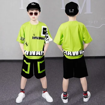 Детский летний комплект одежды из двух предметов с коротким рукавом, новинка 2023 года, Корейский тренд детской спортивной одежды свободного кроя для мальчиков среднего и большого размера