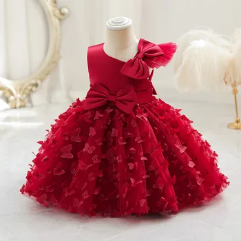Высококачественное новое праздничное платье с лепестками бабочки на день рождения ребенка от 1 до 6 лет для малышей, милое свадебное платье с открытыми плечами для маленьких девочек