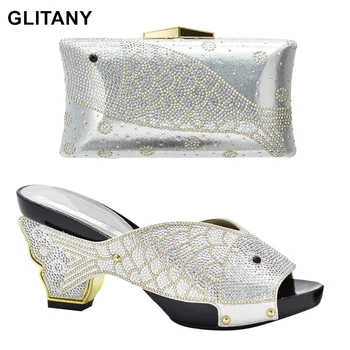 Итальянские туфли серебристого цвета с соответствующими сумками Высококачественные нигерийские женские свадебные туфли Элегантные итальянские туфли и комплект сумок
