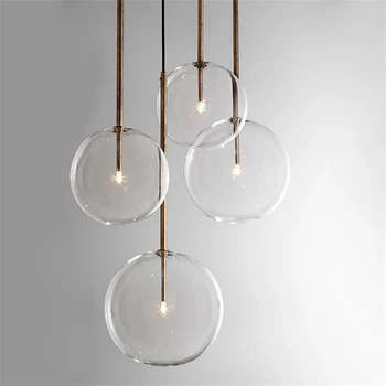 Современные подвесные светильники из прозрачного стекла LED Vintage G4 Glasses Ball Подвесная Люстра Лампа для кухни-лофта Гостиной