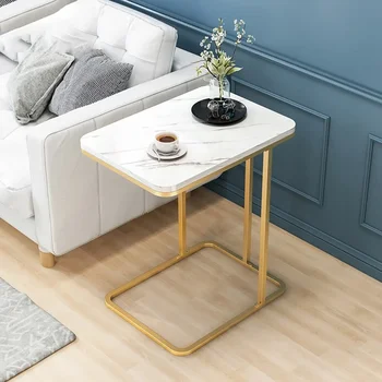 приставной столик со столешницей из мрамора 1шт, С-образный приставной столик для дивана, софы и кровати