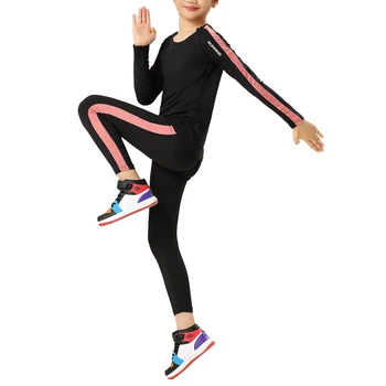 Спортивный костюм для девочек из двух предметов, спортивный костюм для баскетбола и футбола, футболка в цветную полоску с круглым вырезом и леггинсы, брюки
