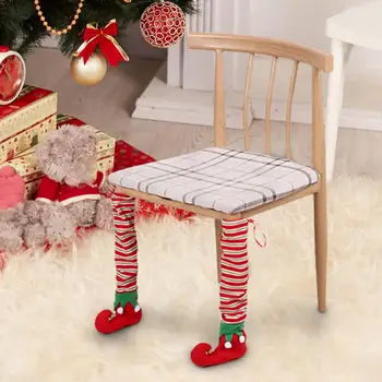 Рождественский чехол для ножек стула в мультяшную полоску Носки для ножек стула для новогодних рождественских принадлежностей для украшения праздничной столовой