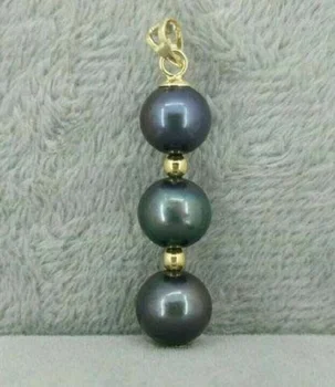 ВЕЛИКОЛЕПНОЕ новое ожерелье с подвеской из черного таитянского жемчуга 9-10 мм AAA из золота 14 карат