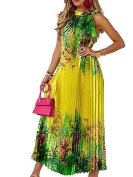 Женское платье на бретелях без рукавов с цветочным принтом и многоуровневым подолом - Boho Beach Midi Dresses для отпуска