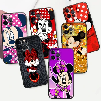 Disney Minnie Mouse Cute для iPhone 15 14 13 12 11 XS XR X 8 7 SE Pro Max Plus Mini Черный чехол для телефона